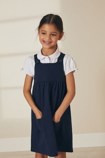 Vestido escolar elástico azul marino tipo pichi de punto (3-14 años)