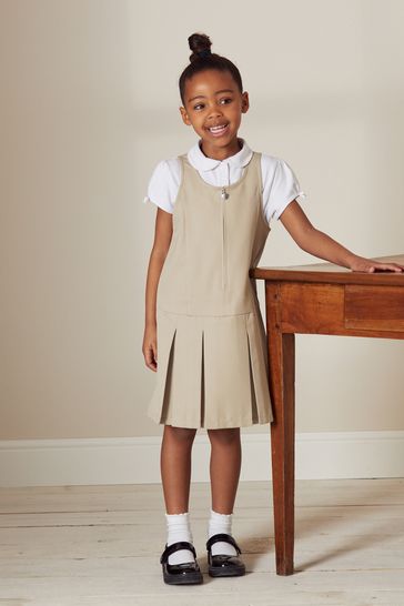 Neutral Stone Regular Fit Zip Front School Pinafore (3-14yrs)