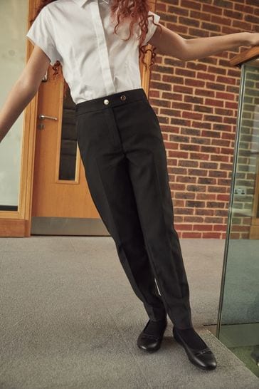 Longer Length Black Senior Tapered Gold Snap School Trousers (9-18yrs)