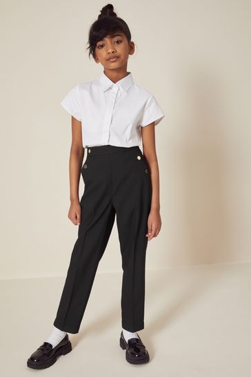 Black Slim Stretch Belted Trousers | New Look