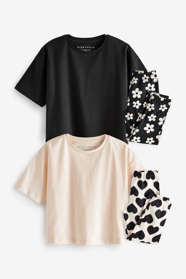 Black/White Daisy Heart Pyjamas 2 Packs (3-16yrs)