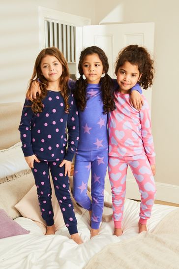 Buy Pink/Purple Heart, Spot And Star Pyjamas 3 Pack (9mths-12yrs) from ...