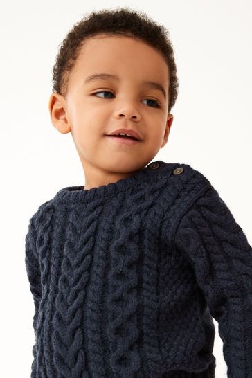 Navy Blue Cable Crew Jumper (3mths-7yrs)