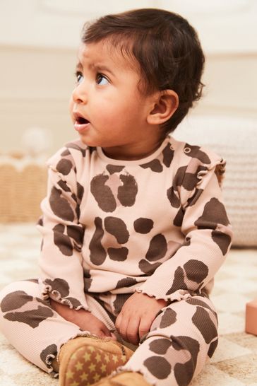 Pink Leopard Print Baby Top And Leggings Set