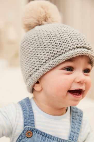 Grey knitted baby hat deals
