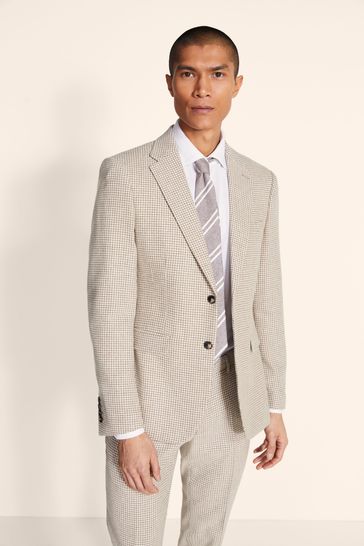 MOSS Mens Brown Slim Fit Houndstooth Suit Jacket