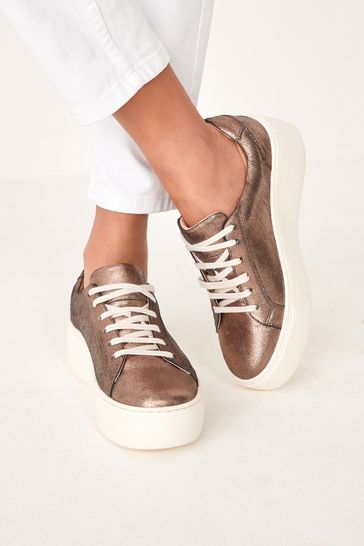 Bronze Lace Up Signature Forever Comfort® Leather Chunky Wedge Platform Trainers