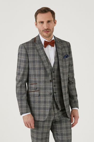 Skopes Tatton Grey Brown Check Tailored Fit Suit Jacket