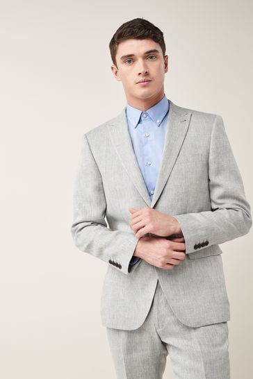 Grey Tailored Fit Signature Nova Fides Italian Linen Suit Jacket