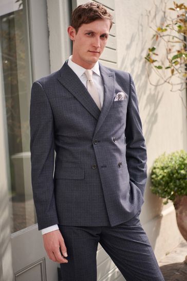 Buy Navy Blue Wool Blend Check Suit Jacket from Next Luxembourg