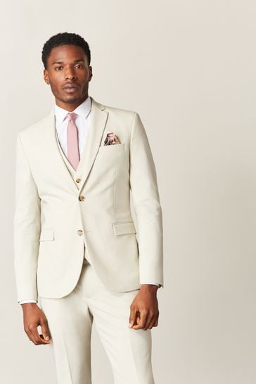 Ecru White Skinny Motion Flex Stretch Suit Jacket