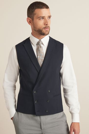 Buy Navy Blue Double Breasted Wool Blend Morning Suit Waistcoat from Next Luxembourg