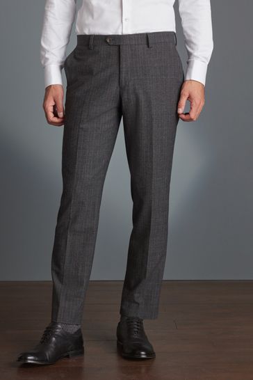 Grey Tailored Fit Signature Tollegno Wool Check Suit: Trousers