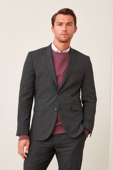 Buy Charcoal Grey Tailored Wool Mix Textured Suit Jacket from Next