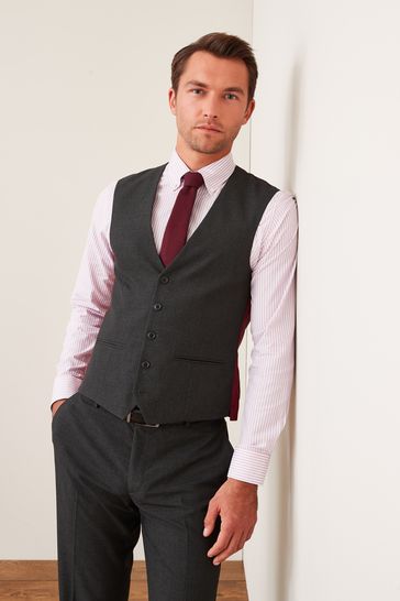 Charcoal Grey Wool Mix Textured Suit Waistcoat