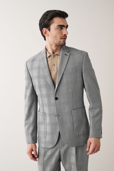 Grey Oversized Fit Check Suit Jacket