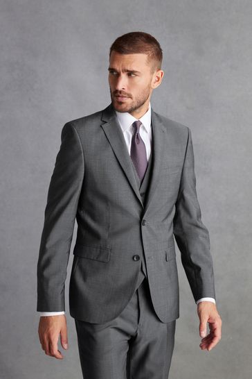 Charcoal Grey Slim Signature Tollegno Italian Wool Suit Jacket