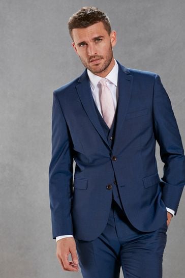 Bright Blue Slim Signature Tollegno Italian Wool Suit Jacket