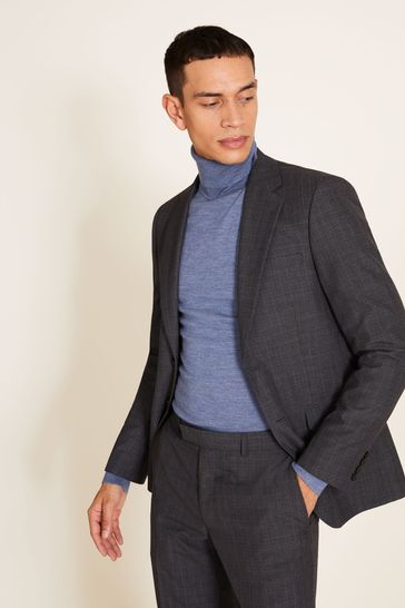 MOSS Grey Slim Fit Check Suit: Jacket