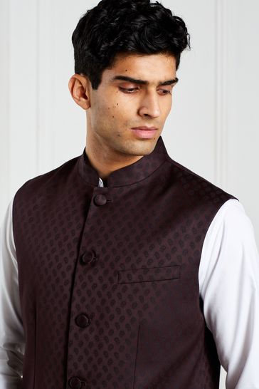Buy Burgundy Red Nehru Collar Waistcoat from Next Luxembourg