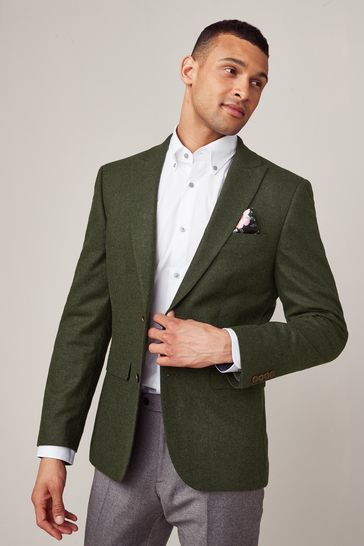 Green Slim Wool Donegal Suit Jacket