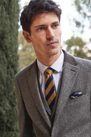 Grey Slim Fit Trimmed Donegal Suit: Jacket