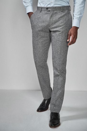 Grey Slim Wool Blend Donegal Suit: Trousers