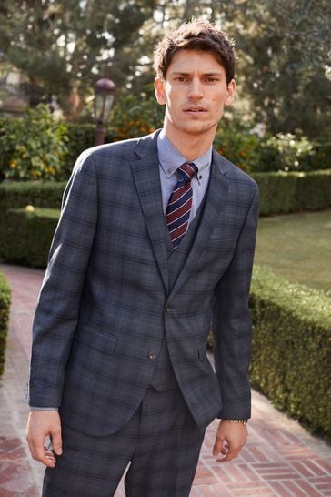 Blue checkered suit jacket outlet