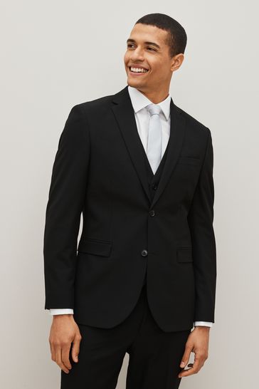 Black Slim Fit Motionflex Stretch Suit: Jacket
