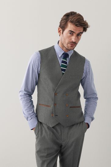 Grey Trimmed Donegal Fabric Suit Waistcoat
