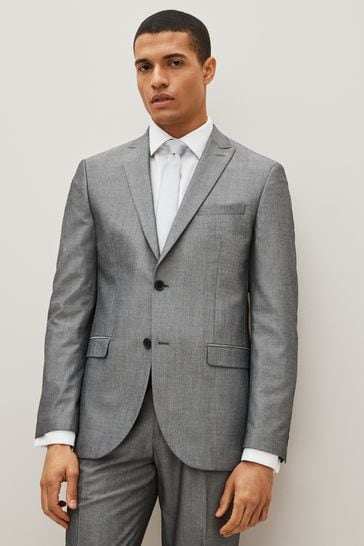 Light Grey Regular Fit Two Button Suit Jacket
