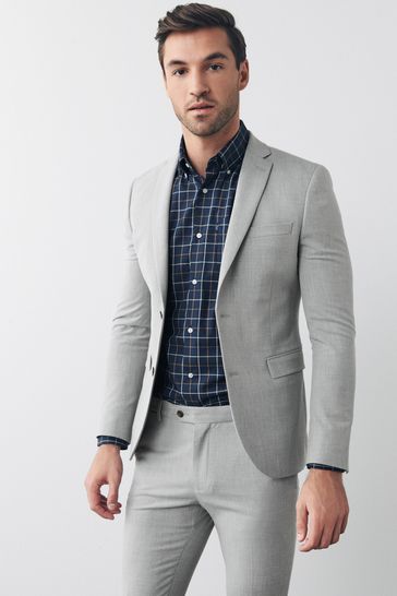 Light Grey Skinny Fit Motionflex Stretch Suit: Jacket