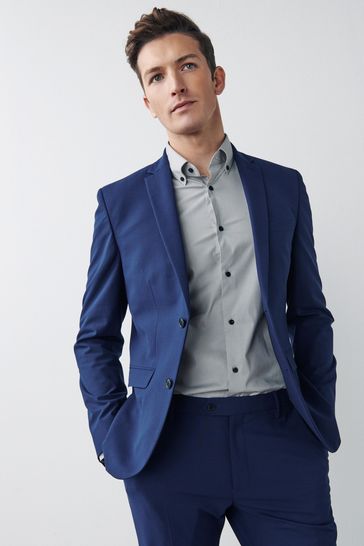 Bright Blue Slim Fit Motionflex Stretch Suit: Jacket