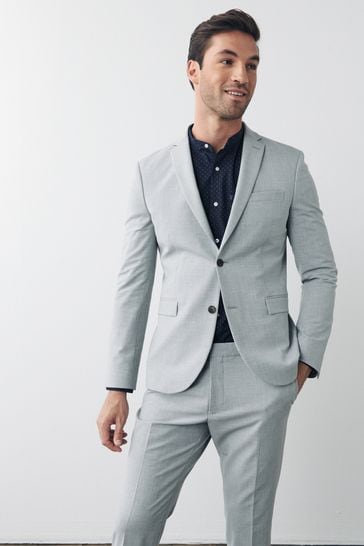 Light Grey Slim Fit Motionflex Stretch Suit: Jacket