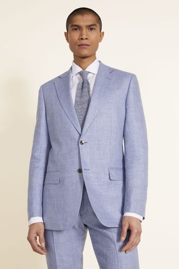 MOSS Blue Tailored Fit Dusty Linen Jacket