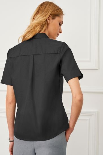 Black short sleeve button down womens hotsell