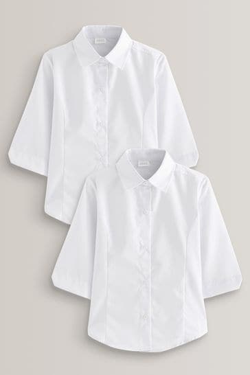 White Regular Fit 2 Pack Three Quarter Sleeve School Blouses (3-17yrs)