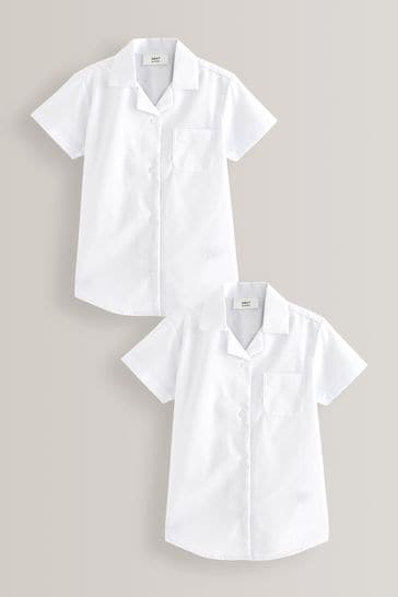 White 2 Pack Short Sleeve Revere Collar School Shirts (3-17yrs)