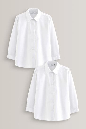 White Plus Fit 2 Pack Long Sleeve Formal School Shirts (3-18yrs)