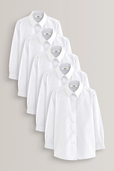 White Regular Fit 5 Pack Long Sleeve Formal School Shirts (3-18yrs)