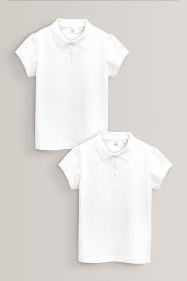 White Regular Fit 2 Pack Cotton Short Sleeve Polo Shirts (3-16yrs)