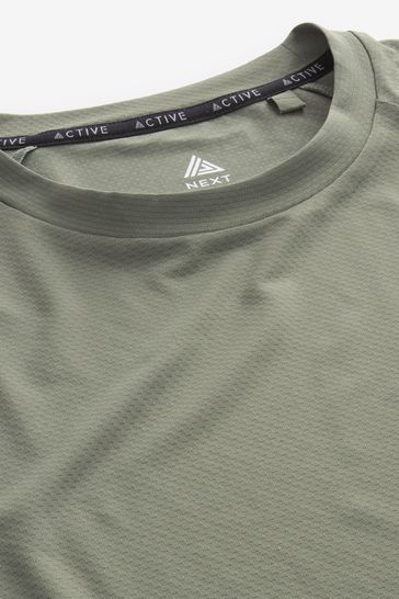 Khaki Green Active Gym and Training Textured T-Shirt