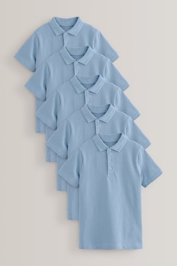 Blue 5 Pack Cotton School Polo Shirts (3-16yrs)