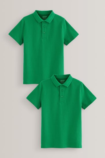 Green 2 Pack Cotton School Polo Shirts (3-16yrs)