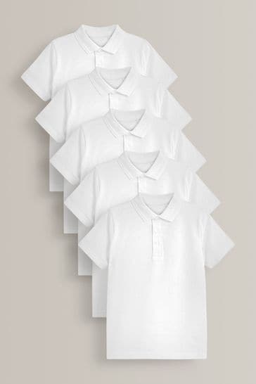 White 5 Pack Cotton School Polo Shirts (3-16yrs)
