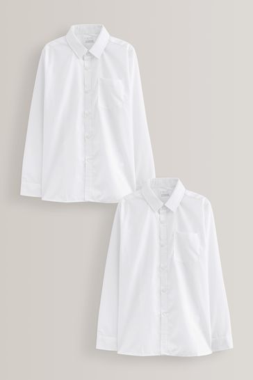 White Regular Fit 2 Pack Long Sleeve School Shirts (3-17yrs)