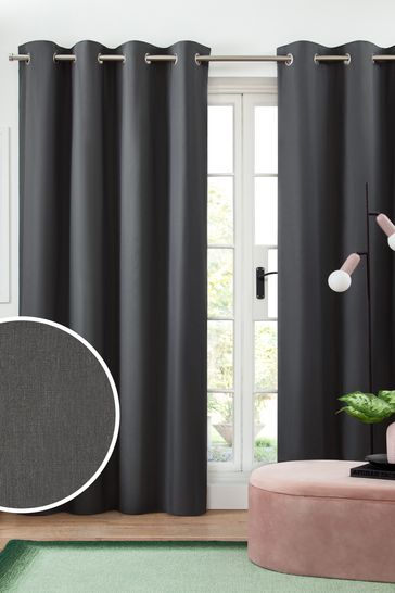 Charcoal Grey Cotton Blackout/Thermal Eyelet Curtains