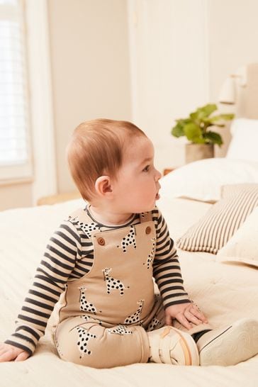Buy Neutral Baby Printed Dungarees And Jersey Bodysuit Set (0mths-2yrs)  from Next Luxembourg