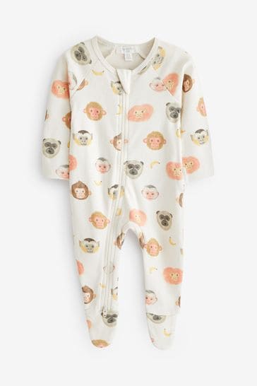 Purebaby Cream Monkey Print Zip Baby Sleepsuit