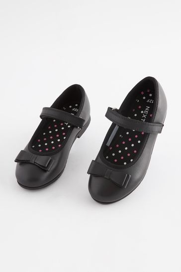 Black Narrow Fit (E) School Leather Bow Mary Jane Shoes